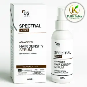 Caja y botella de suero capilar para hombre de 60 ml, fórmula con nanoxidil para densidad y fortalecimiento del cabello.